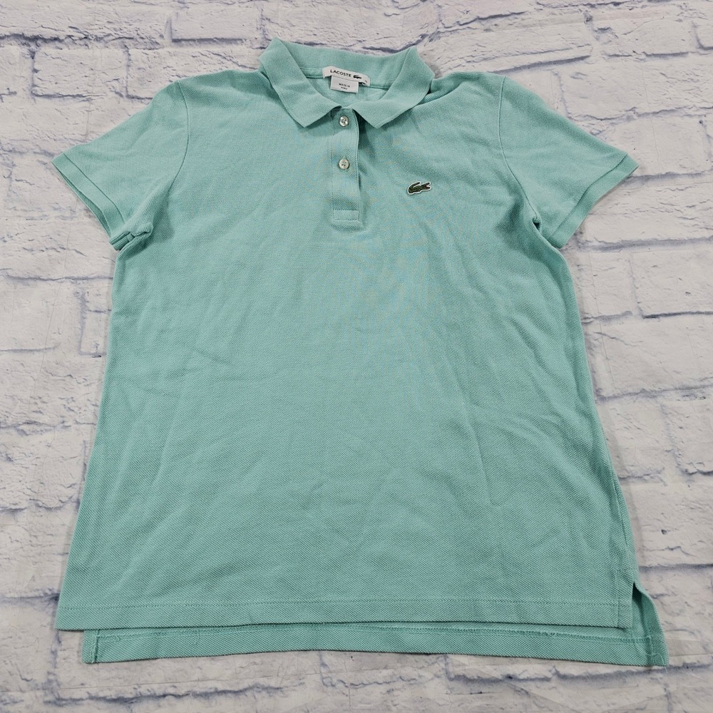 Lacoste Polo Shirt Women 40 US M Mint Green Short Sleeve Piqué Cotton Preppy